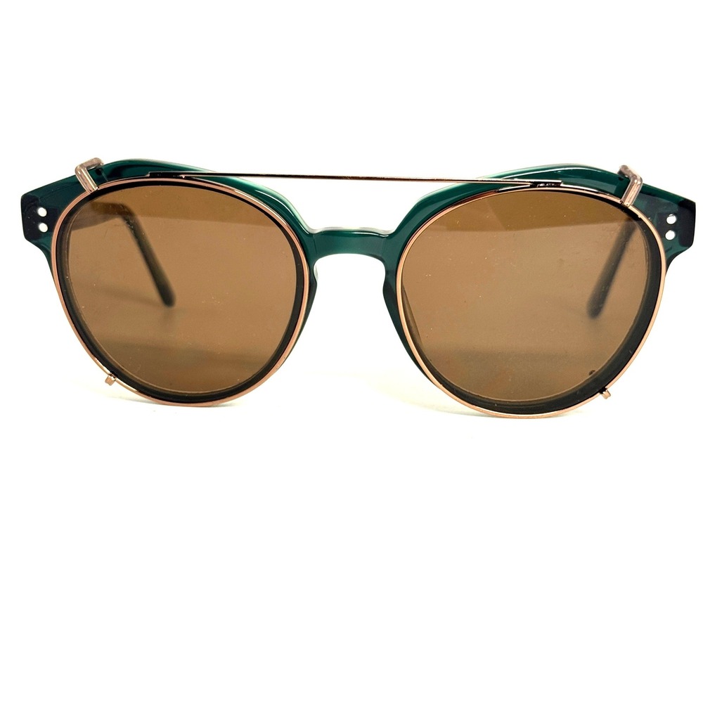 SEE 9441 Green Round Eyeglasses with Magnetic Clip-On Sunglasses C34 50-21-145